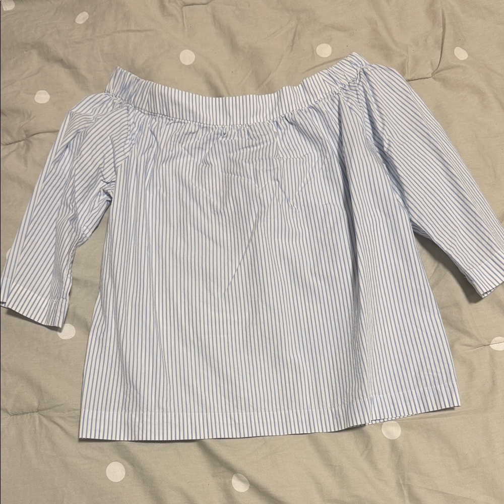 Madewell Blue Striped Off-Shoulder Blouse